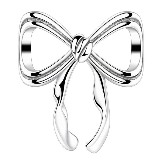 Silver ribbon bow charm