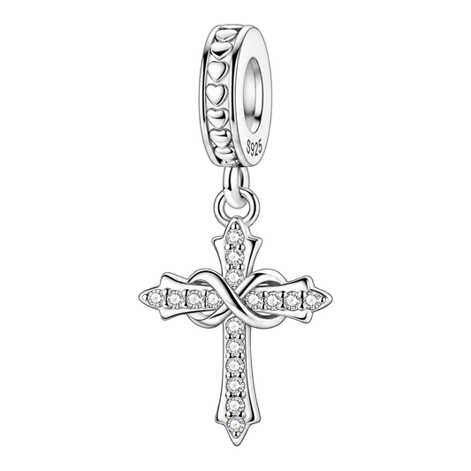 Silver cross and infinity charm